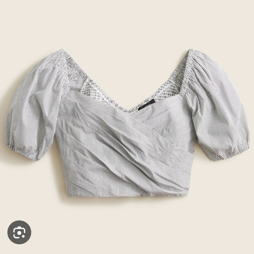 J Crew Puff-sleeve organic cotton cropped top in stripe